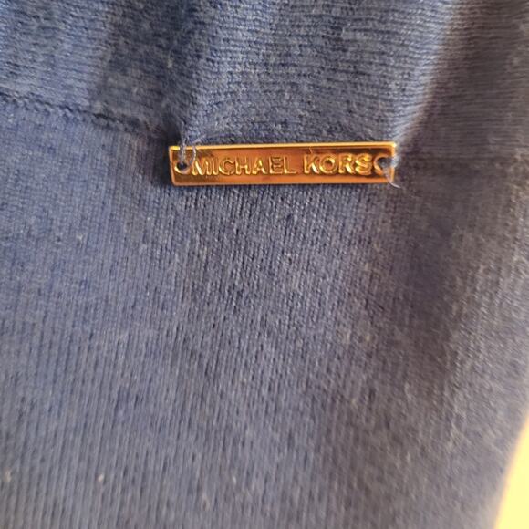 Michael Michael Kors Blue Oversized Sweater Medium Gold Chain Shoulder Logo Knit - Picture 9 of 12